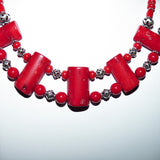 red coral and bali sterling silver double strand necklace set