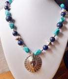 egyptian queen pendant lapis and turquoise silver necklace