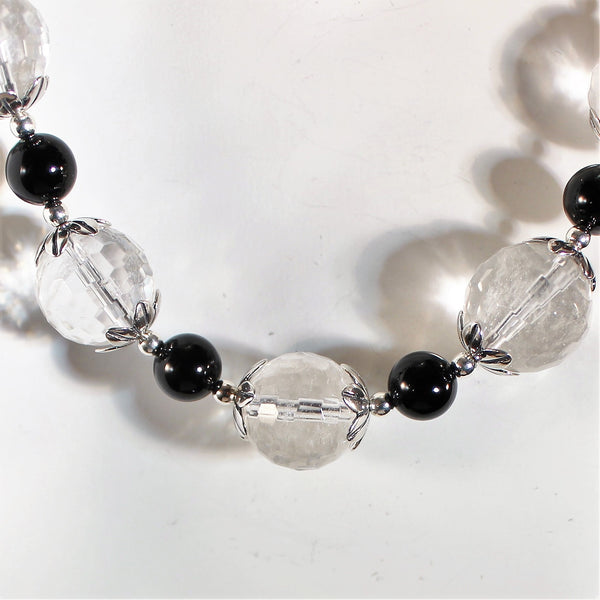 Faceted Clear Quartz and Black Onyx Sterling Necklace