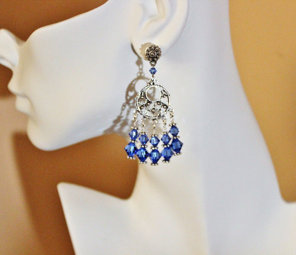 Sapphire Chandelier Earrings, Blue Crystal Earrings, Crystal buying Bridal Earrings, Crystal Wedding Earrings, VERA SB