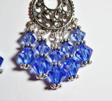 blue sapphire swarovski crystals chandelier earrings | sterling