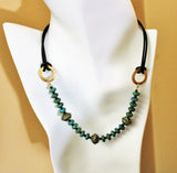 tibetan turquoise and brass large focal beads and mosaic turquoise on leather