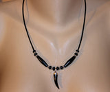 men's black arang wood claw pendant and horn beads with sterling on black leather cord