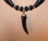 men's black arang wood claw pendant and horn beads with sterling on black leather cord