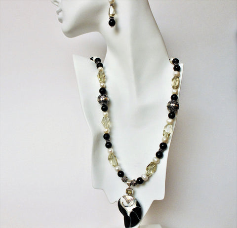 bali nautilus shell sterling pendant with citrine onyx and pearls sterling necklace set