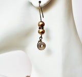 bronze crystal pearls & dark bronze wirework necklace and earrings