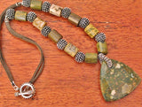 ocean jasper pendant and beads on brown suede cord