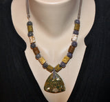 ocean jasper pendant and beads on brown suede cord