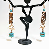turquoise and copper wire design dangle earrings