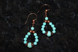 turquoise coral fossil riverstone beads with copper earrings on rose gold filled earwires