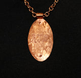 handcrafted solid bronze and copper pendant with red jasper cabochon on bronze chain