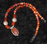 carnelian pendant and beads with sterling necklace