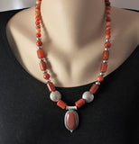 carnelian pendant and beads with sterling necklace