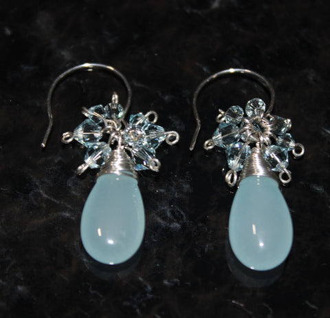 light blue chalcedony and swarovski crystal sterling earrings