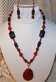 red agate & black lava copper necklace and earring set