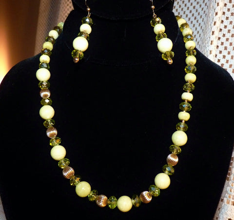 lemon jade and peridot crystal gold filled necklace and earring set