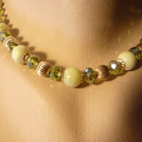 lemon jade and peridot crystal gold filled necklace and earring set