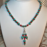 turquoise and coral southwestern style silver necklace and earring  set