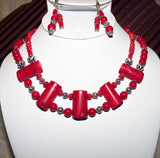 red coral and bali sterling silver double strand necklace set