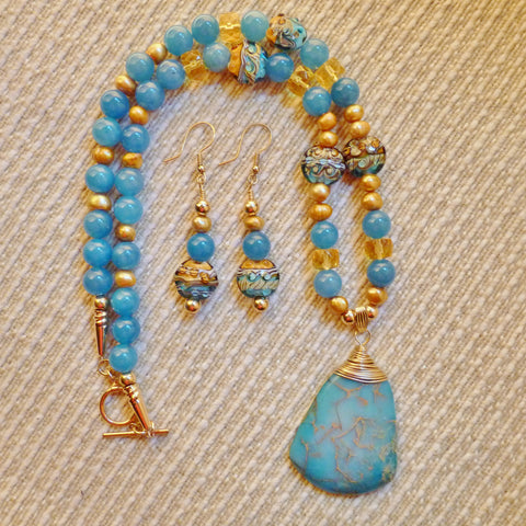ocean blue variscite pendant, grace lampwork gold filled necklace