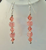 cherry quartz and swarovski crystal silver earrings
