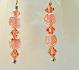 cherry quartz and swarovski crystal silver earrings