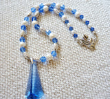 sapphire blue swarovski crystals, pendant and pearls sterling silver set