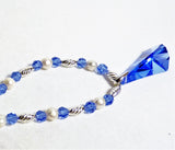 sapphire blue swarovski crystals, pendant and pearls sterling silver set