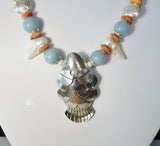 karen hill sterling fish pendant with amazonite and spiny oyster