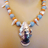 karen hill sterling fish pendant with amazonite and spiny oyster