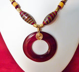 red horn and ruby red feather african trade beads necklace