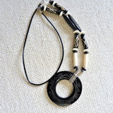 black horn pendant and batik bone african trade beads sterling necklace