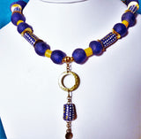 african trade krobo beads and brass necklace