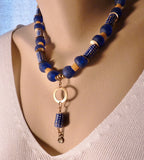 african trade krobo beads and brass necklace