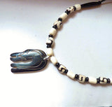 black panther horn pendant african batik bone and sterling necklace
