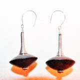 sono wood and silver wire wrap bead cap earrings