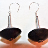 sono wood and silver wire wrap bead cap earrings