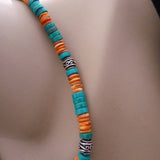 southwestern styleturquoise and orange spiny oyster sterling necklace