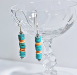 southwestern orange spiny oyster and turquoise silver earrings