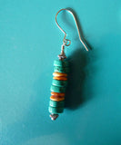 southwestern orange spiny oyster and turquoise silver earrings