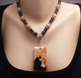 ocean jasper pendant nephrite jade and silver necklace and earring set