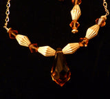 swarovski topaz teardrop pendant on gold filled chain with earrings