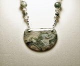 green white and gray moss agate pendant and beads sterling necklace