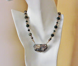 green white and gray moss agate pendant and beads sterling necklace