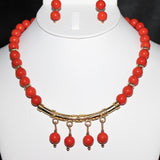 orange dolomite beads and gold vermeil necklace set