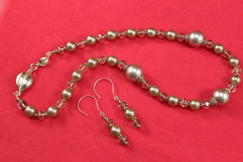 bronze swarovski pearls and austrian crystals bronze necklace and earrings set