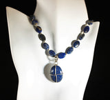 denim lapis lazuli pendant and oval beads sterling necklace