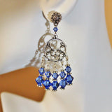 blue sapphire swarovski crystals chandelier earrings | sterling