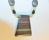mint green and mocha ribbon jasper, serpentine and brown pearls long sterling necklace