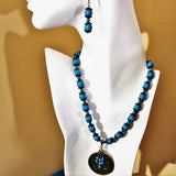 blue magnesite and antiqued brass necklace and earring set